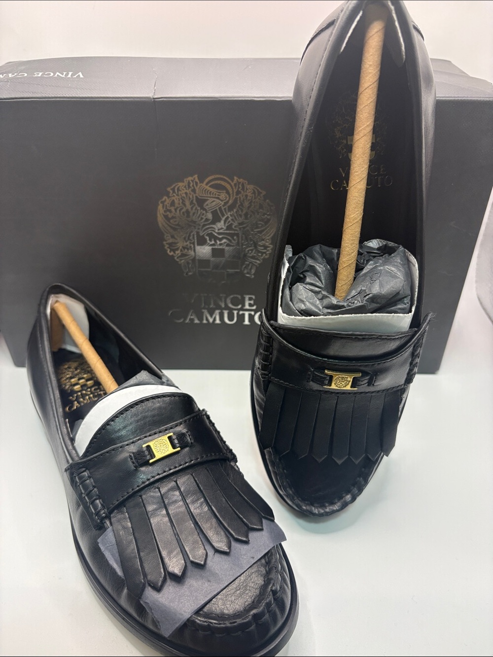 Vince Camuto Black Leather Cosette Loafers